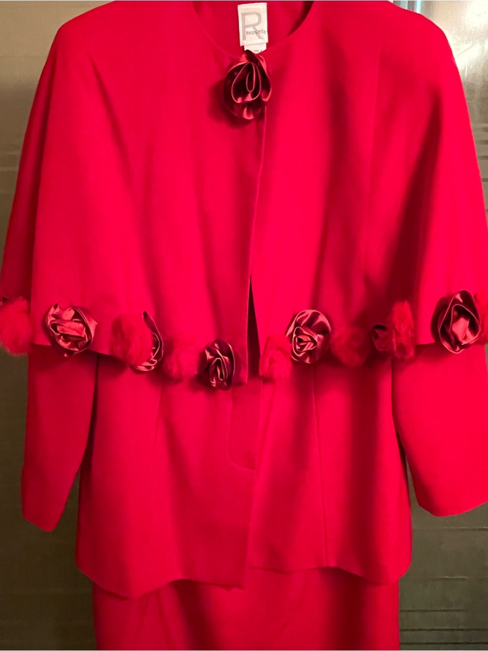 3Pc Elegant VTG Red Women's Maxi Length Skirt Jacket & Cape Tailored suit 16W - Picture 3 of 13